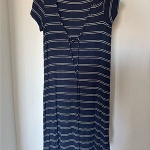 American Eagle Outfitters Navy and White Striped Midi Dress